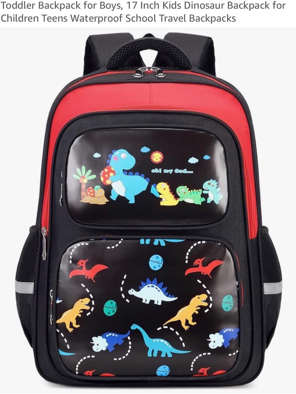 Kids Dinosaur Backpack in Red and Black